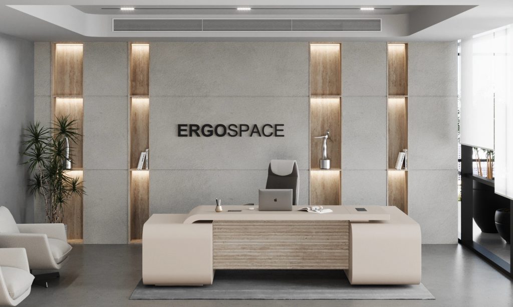 Color Modern Design L Shape CEO Executive Desk With Double Side Cabinet & Fluted Design