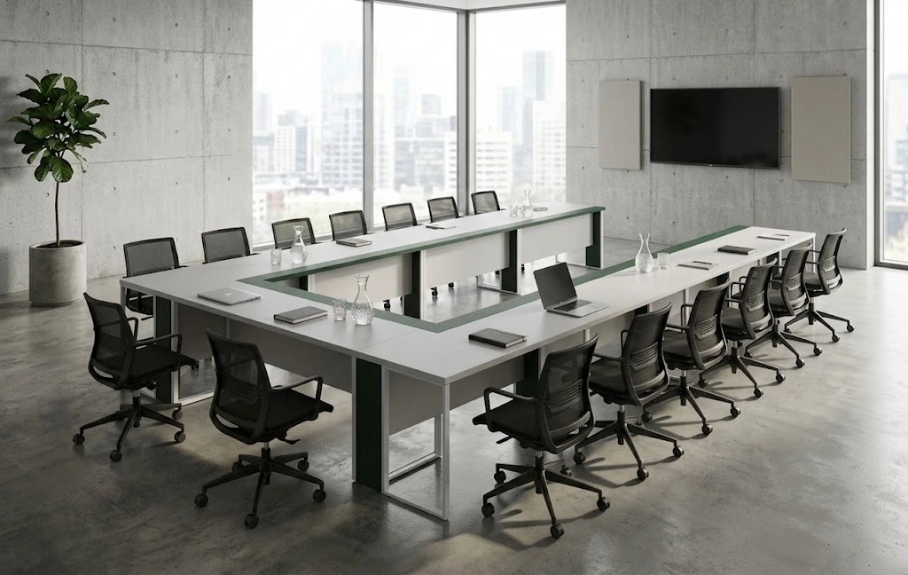 White U-Shape Conference Table for 18–22 People | Modern Boardroom Furniture UAE