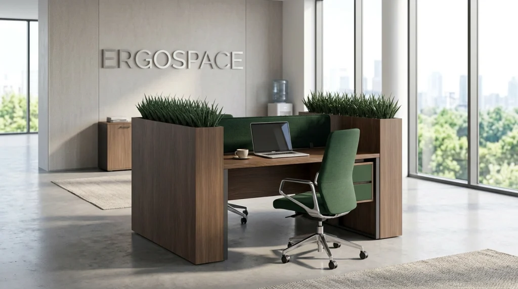 Modern 2-Person Office Workstation with Hanging Drawer & Planter Box – UAE