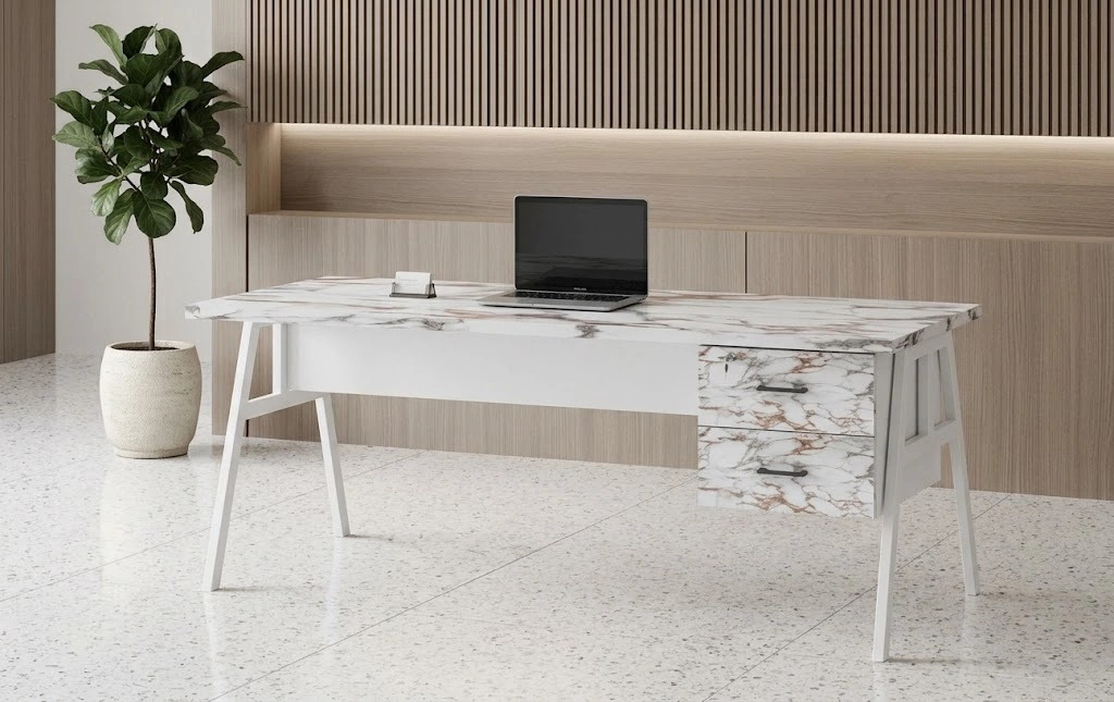 Buy Now Stylish Orange Marble Manager Desk At Ergospace